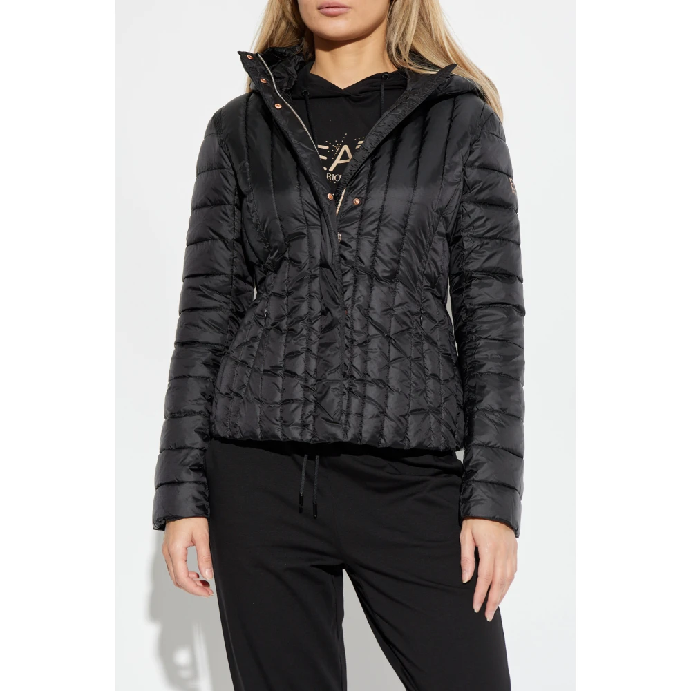 Emporio Armani EA7 Gewatteerde jas met capuchon Black Dames