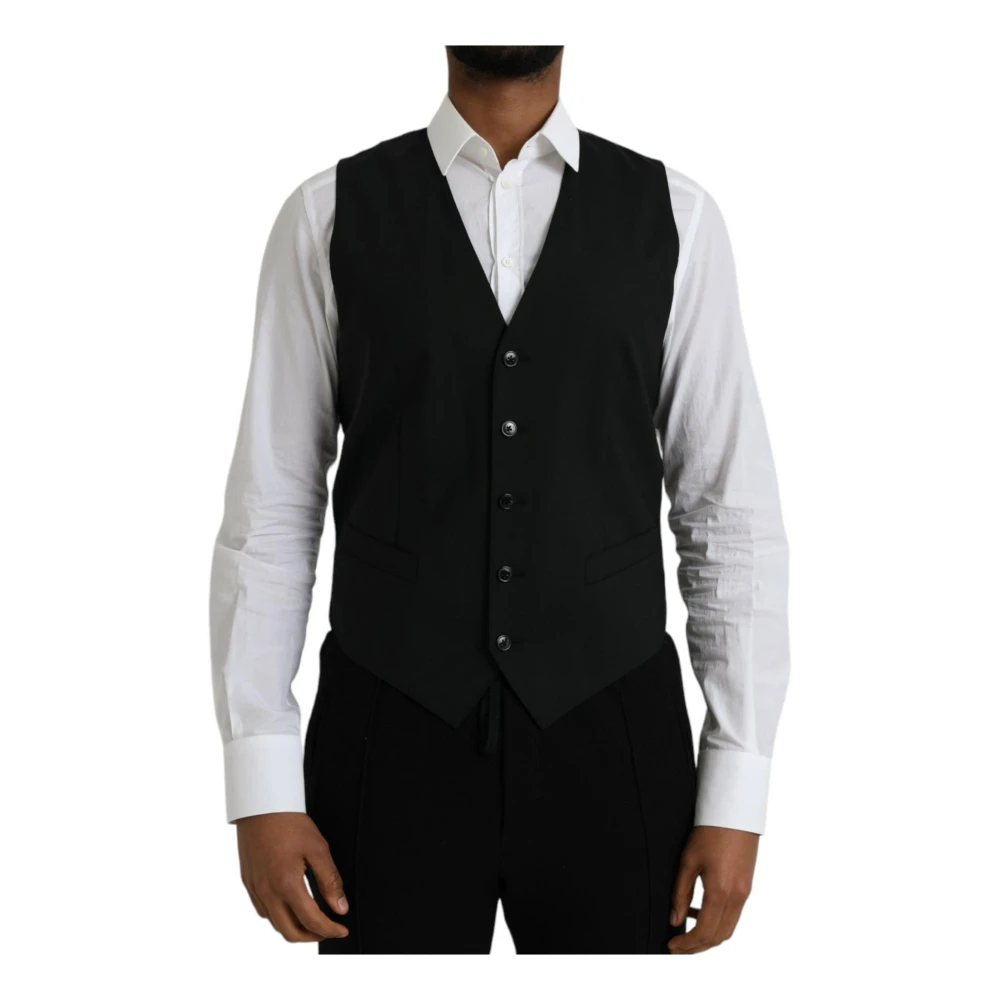 Dolce & Gabbana Zwarte Wol Formele Jurk Vest Black Heren