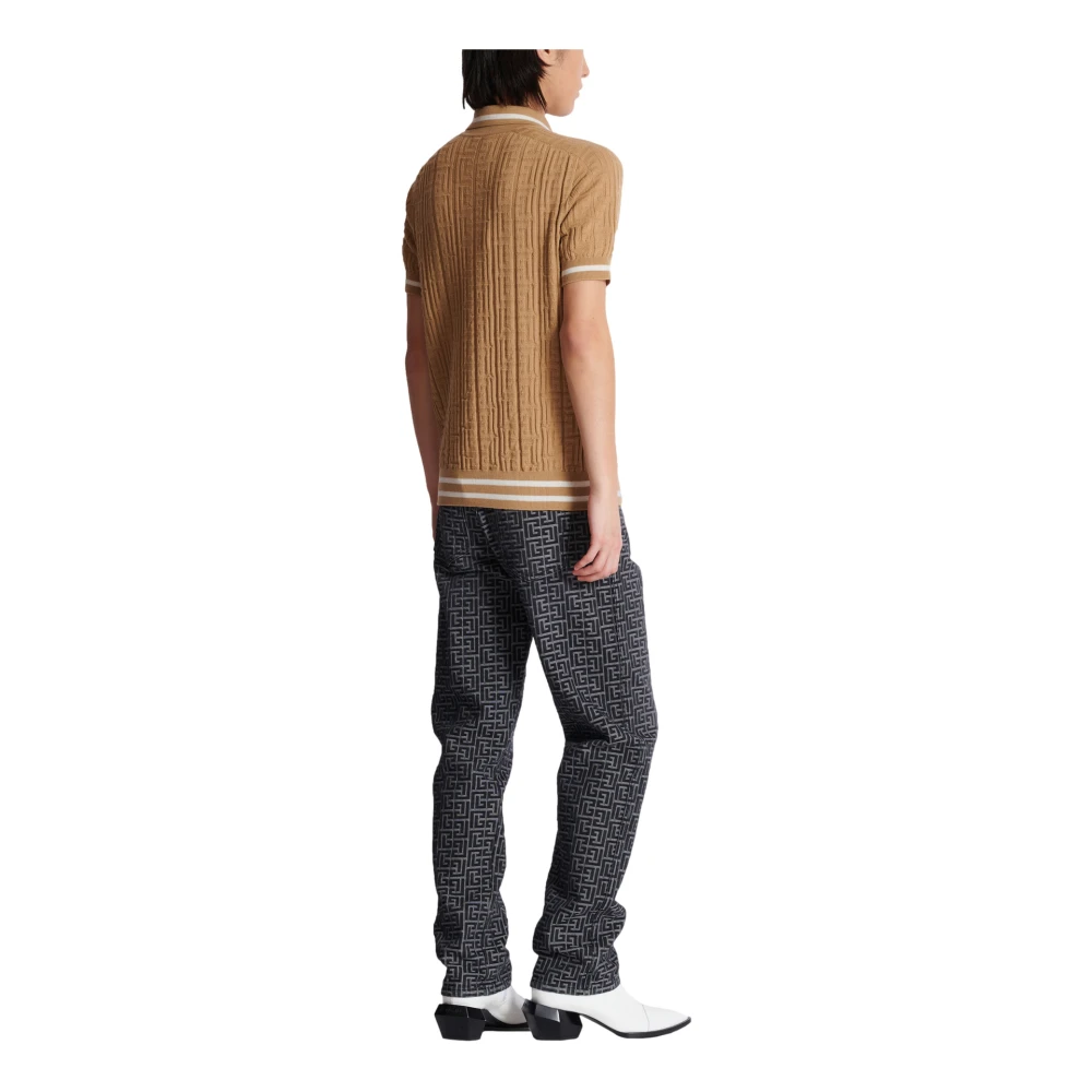 Balmain PB Labyrinth Wollen Poloshirt Beige Heren