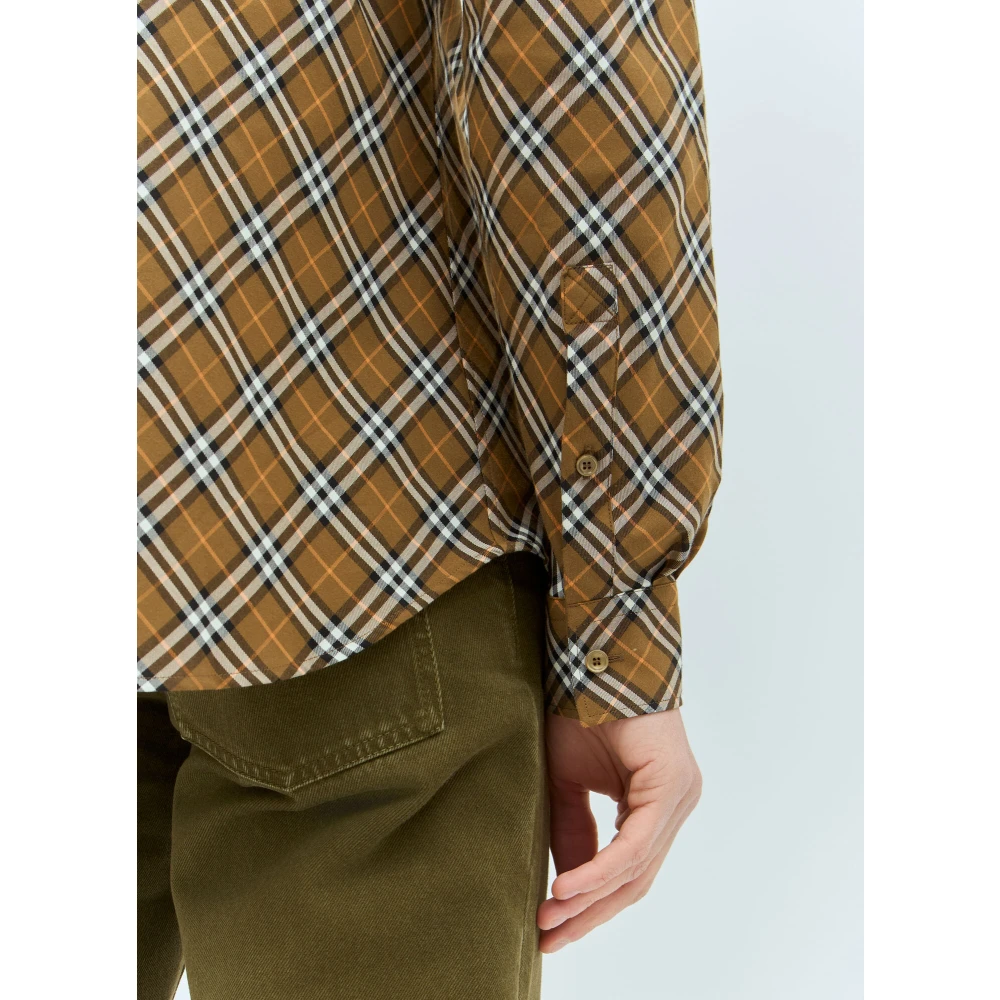Burberry Klassieke Geruite Katoenen Overhemd Brown Heren