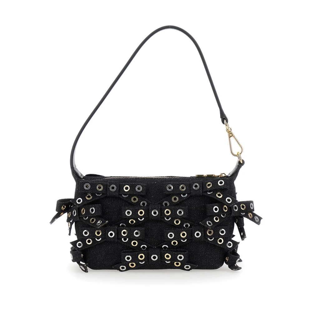Ganni Zwarte schoudertas met strikdetail Black Dames