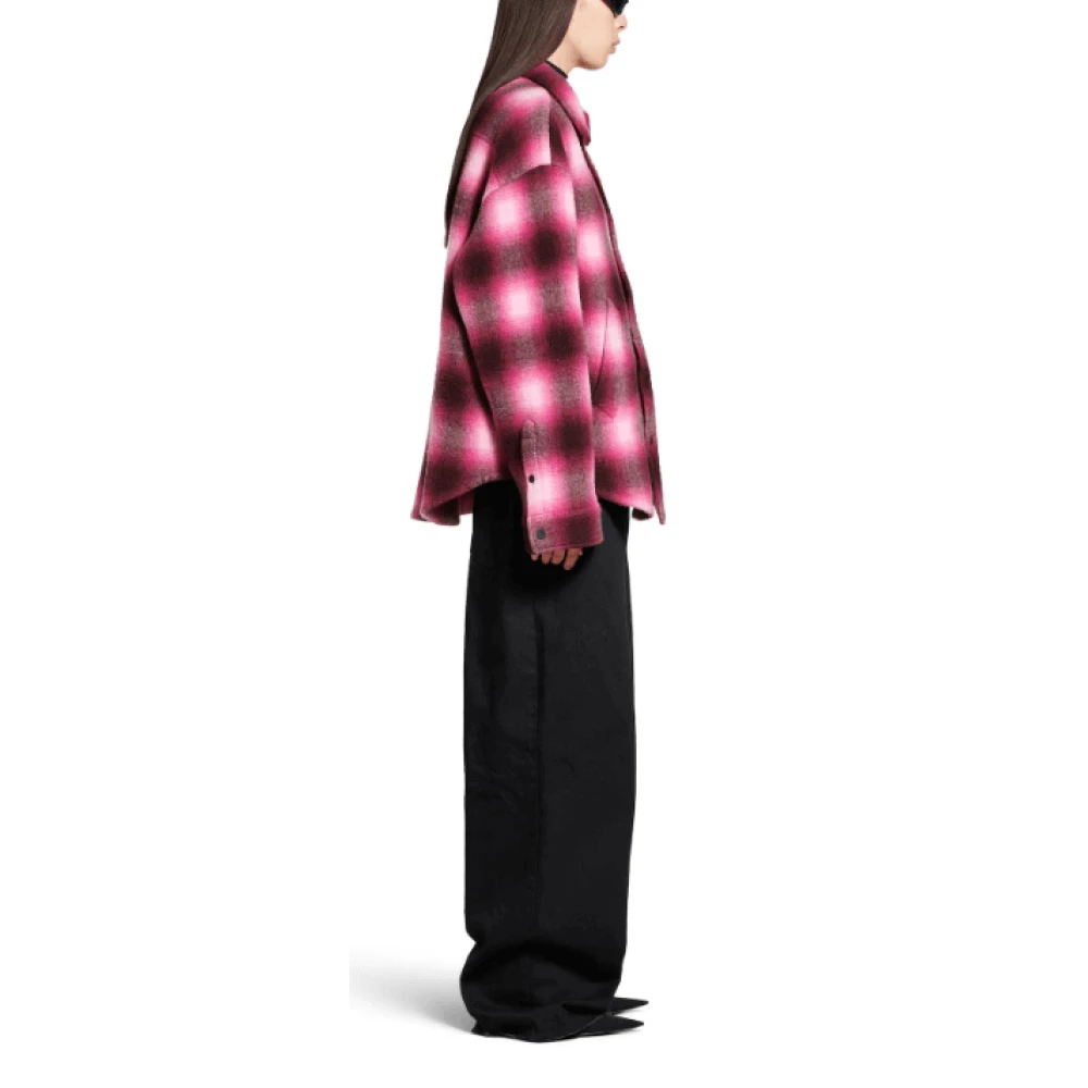 Balenciaga Roze Geruite Flanellen Overhemd Geborduurde Stijl Pink Dames