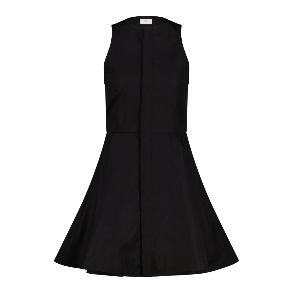 Ami Paris Katoenen A-lijn Jurk met Knoopsluiting Black Dames