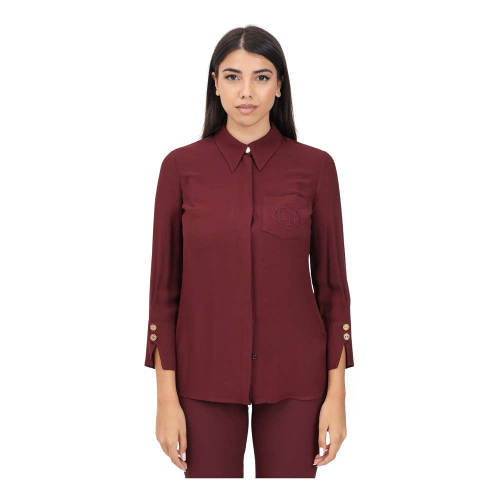 Elisabetta Franchi Burgundy Georgette Elegant Women's Shirt Red Dames
