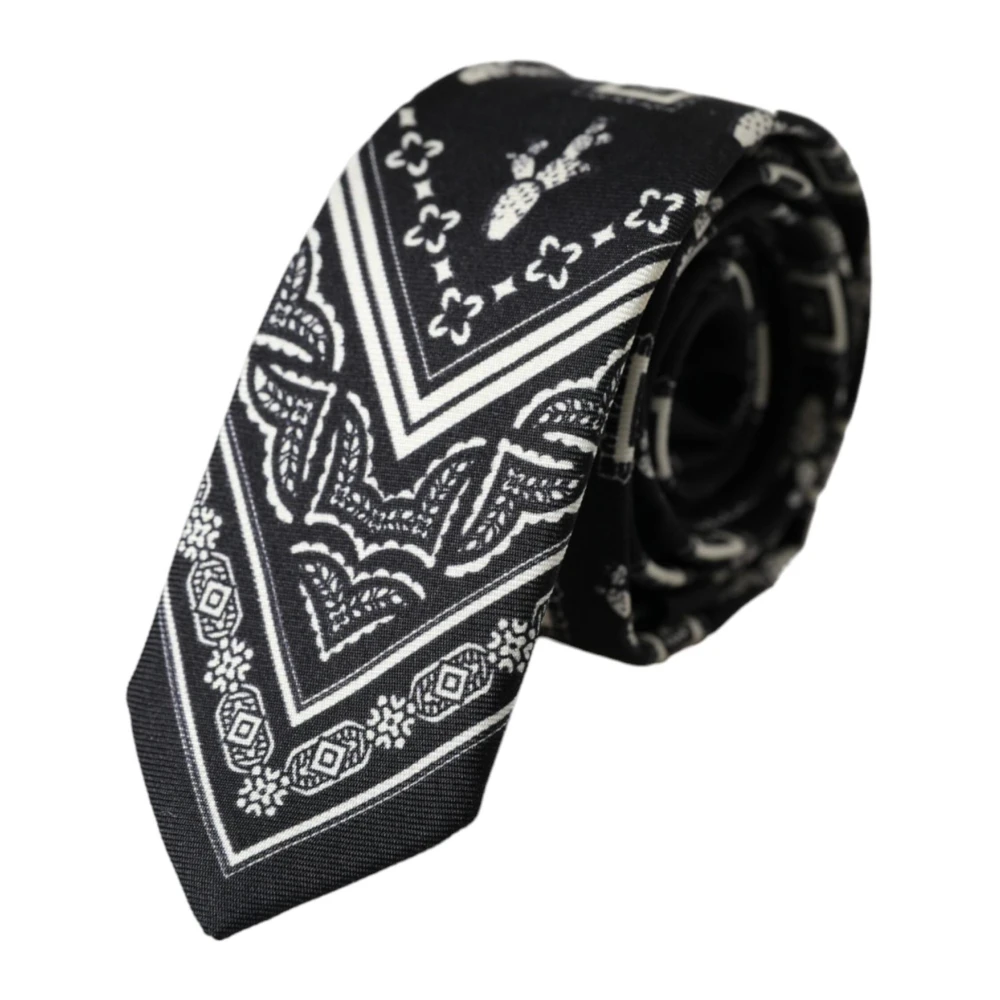 Dolce & Gabbana Men's Black Ties, One Size, Silk Adjustable Tie With Logo Details