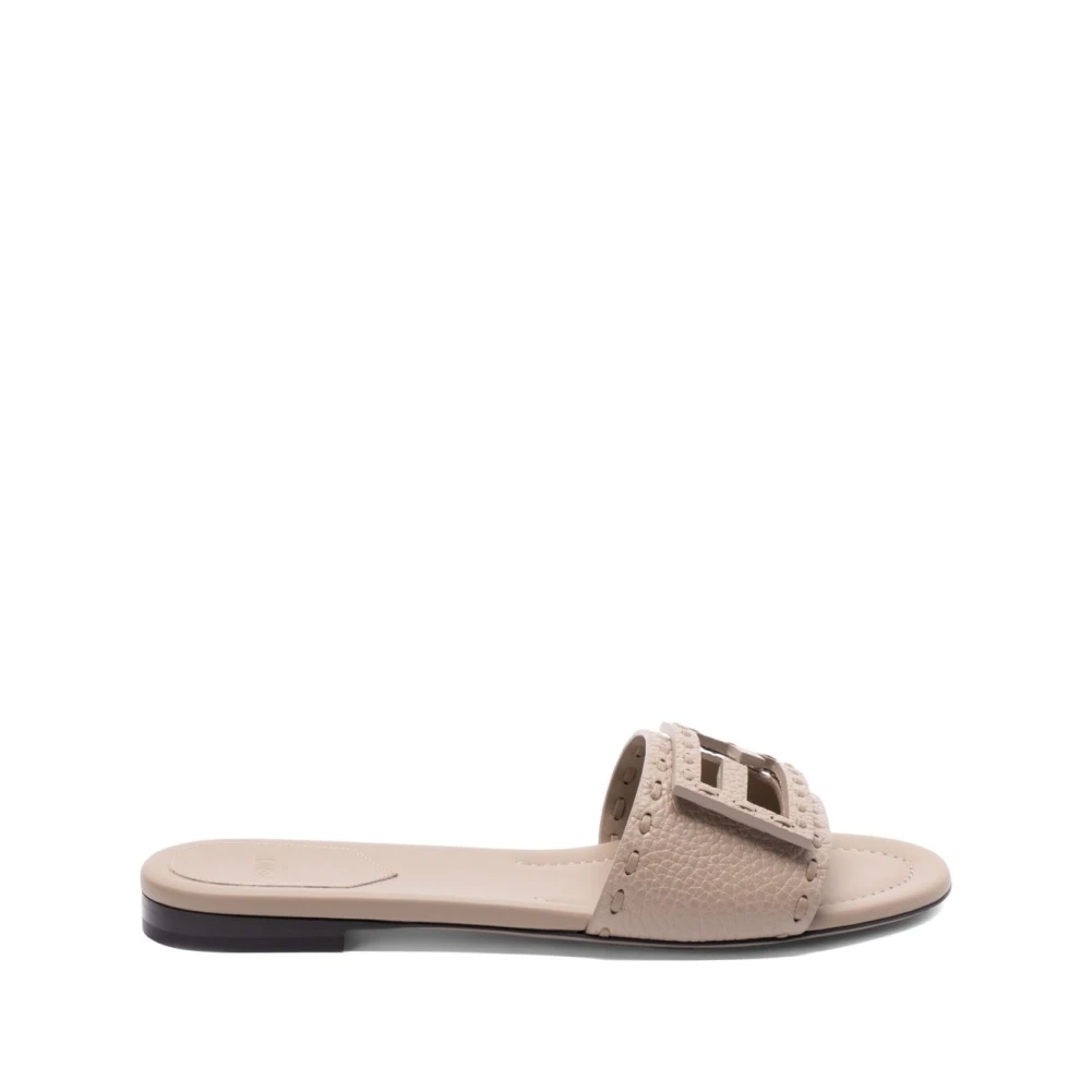 Fendi Vrouw Grijs Schoenen Dames, 38 1/2 Eu, Leer, Baguette Leder Slides
