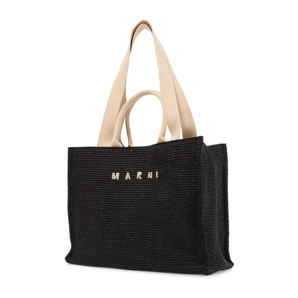 Marni Raffia-effect Tote Tas Black Dames