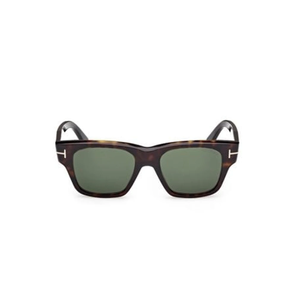 Tom Ford Men's Brown Sunglasses, One Size, Square Sunglasses Green Lenses Dark Havana