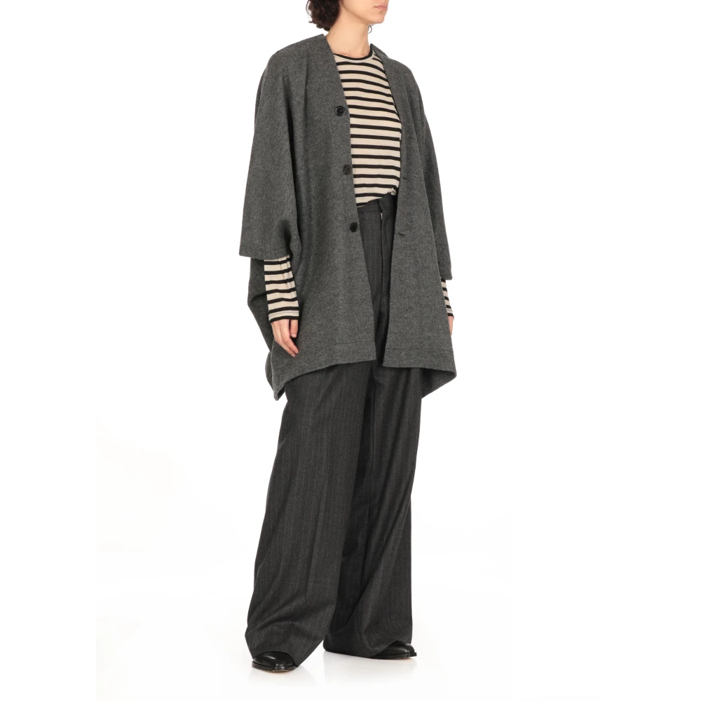 Junya Watanabe Grijze Wollen Cape met V-hals Gray Dames