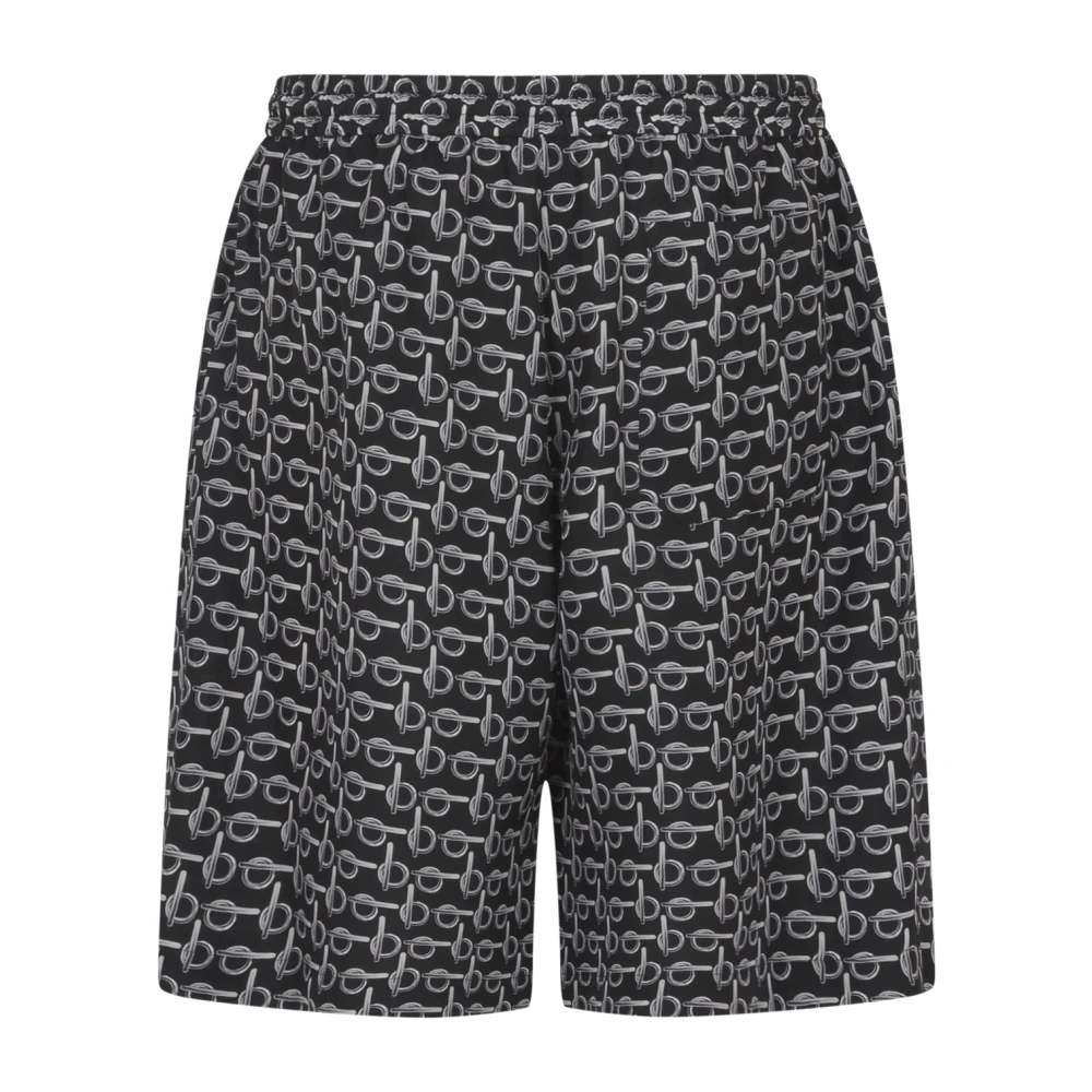 Burberry Zijden Logo Print Shorts Black Heren