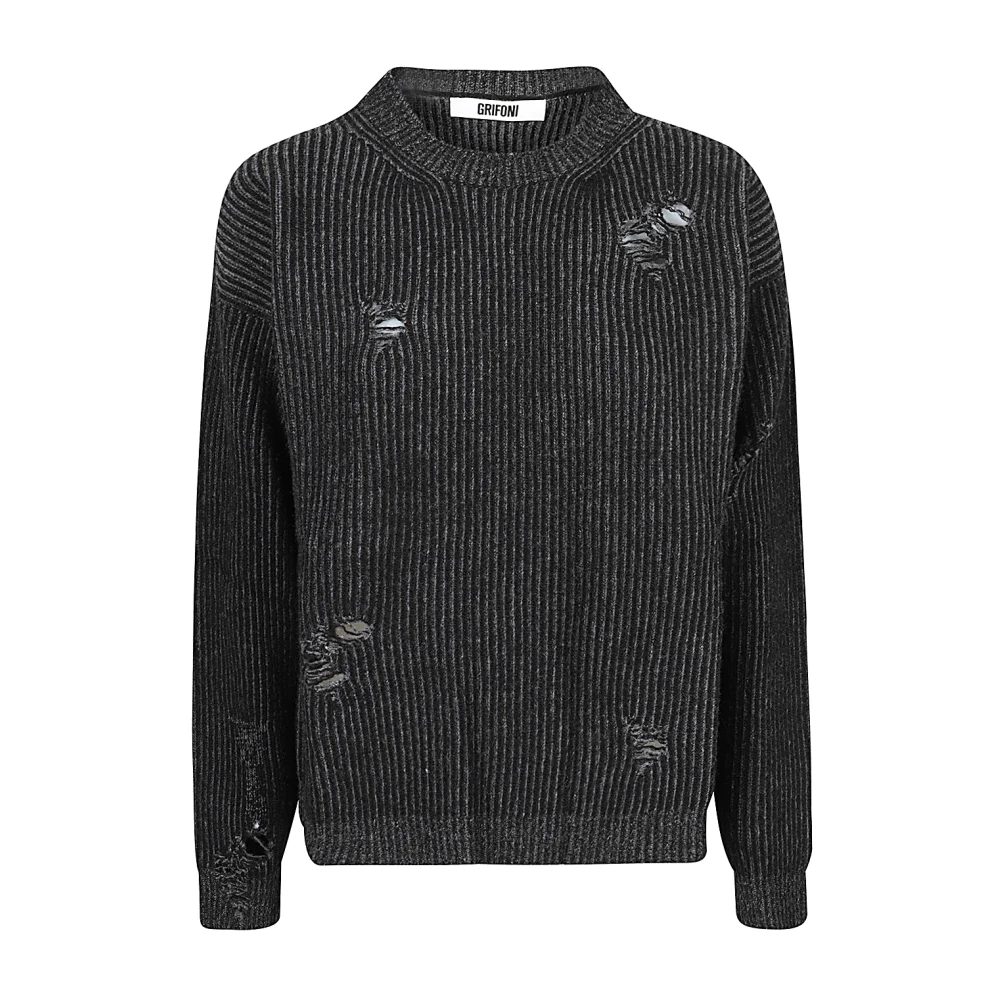 Mauro Grifoni Zwarte wollen ronde hals Engelse trui Black Dames