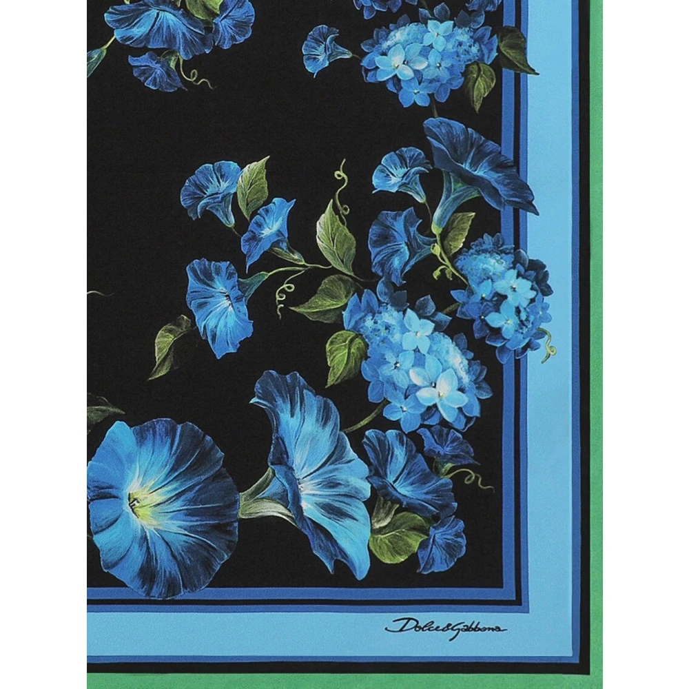 Dolce & Gabbana Zijden Bloemen Foulard Sjaal Blue Dames