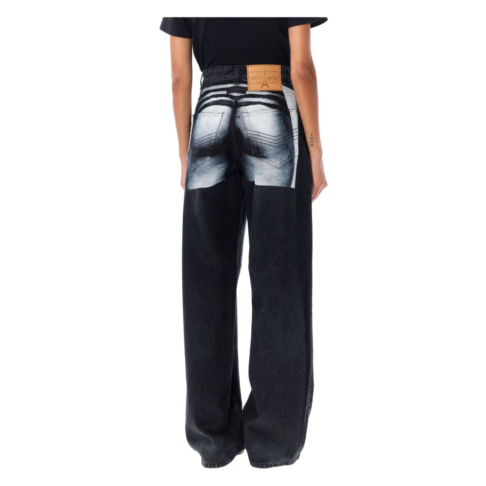 Jean Paul Gaultier Vintage Zwart Geschilderde Achterkant Wijde Pijp Jeans Black Dames