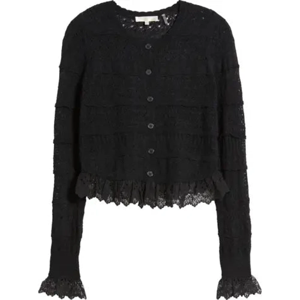 Loveshackfancy Broderad Spets Crop Cardigan Black, Dam