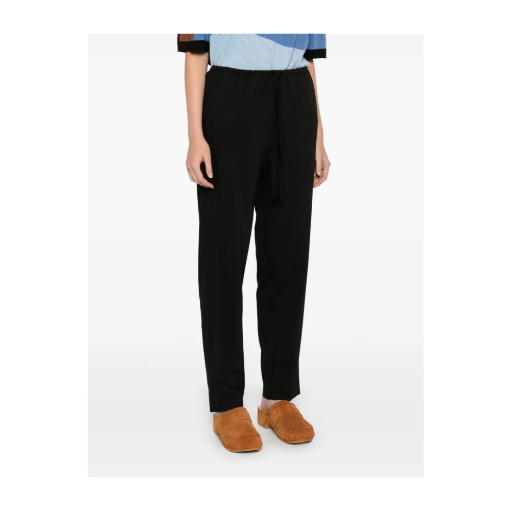 Forte Zwarte Elastische Twill Viscose Wol Broek Black Dames