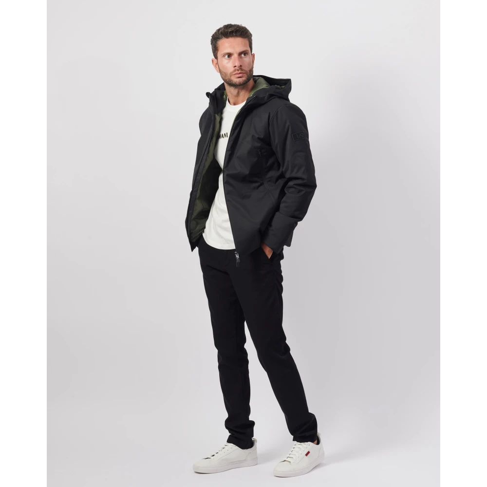 Emporio Armani Zwarte gewatteerde capuchonjas EA7 Black Heren