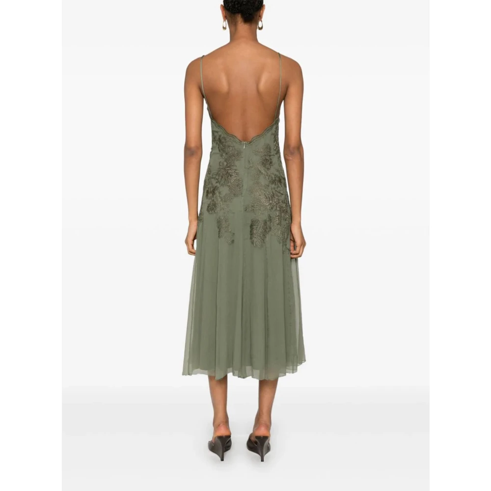 Ermanno Scervino Groene chiffon midi-jurk met borduurwerk Green Dames