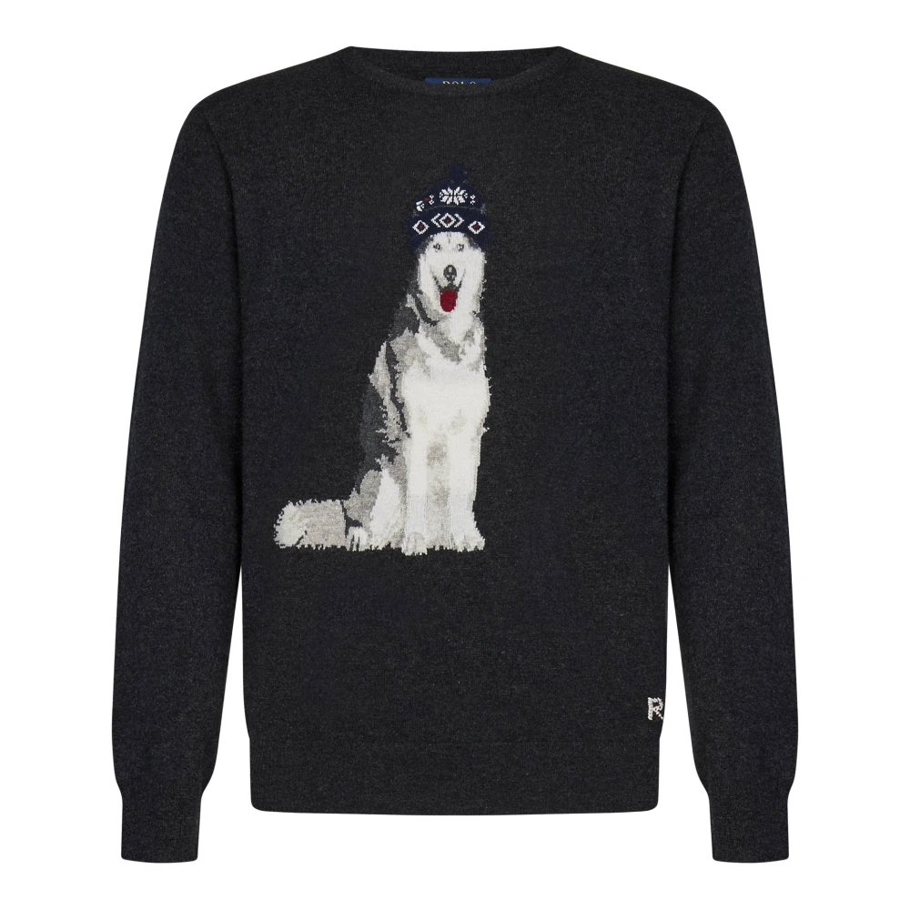 Polo Ralph Lauren Grå Husky Hund Kashmirtröja Gray, Herr