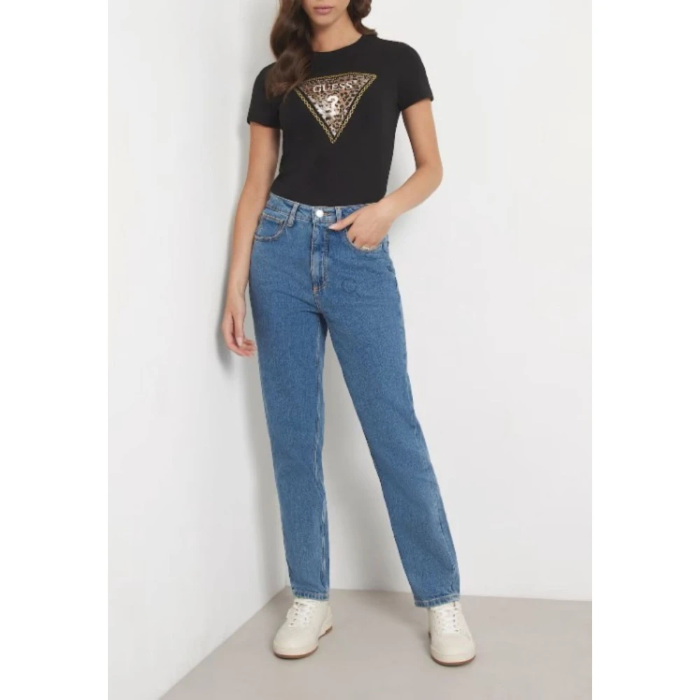 Guess Driehoek Logo Strass T-shirt Black Dames