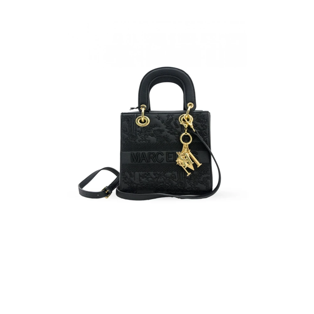 Marc Ellis Zwarte en gouden bloemen geborduurde handtas Black Dames