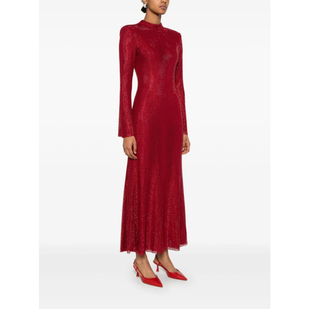 Self Portrait Rode Rhinestone Fishnet Midi Jurk Red Dames