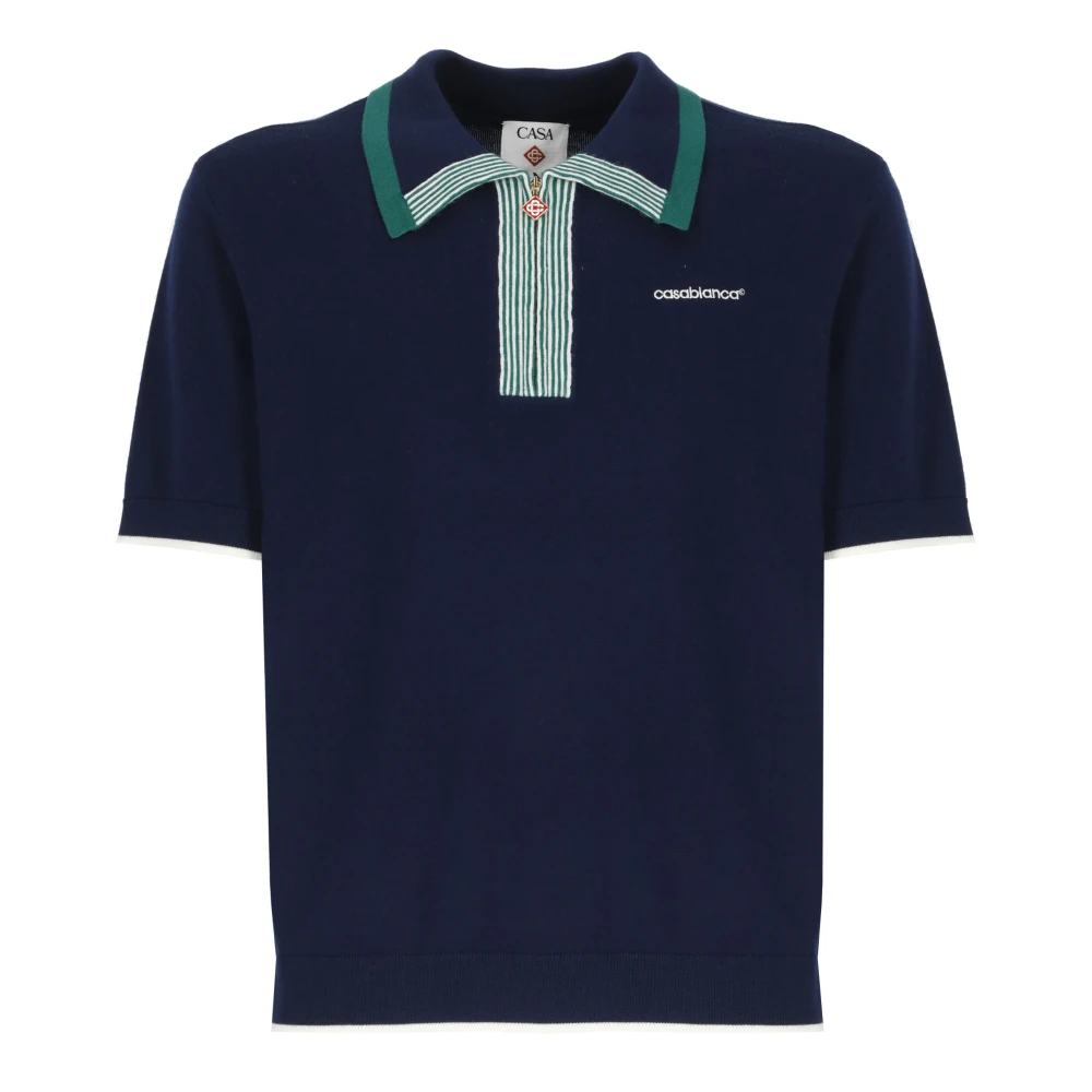 Casablanca Blauwe wollen poloshirt met rits Blue Heren