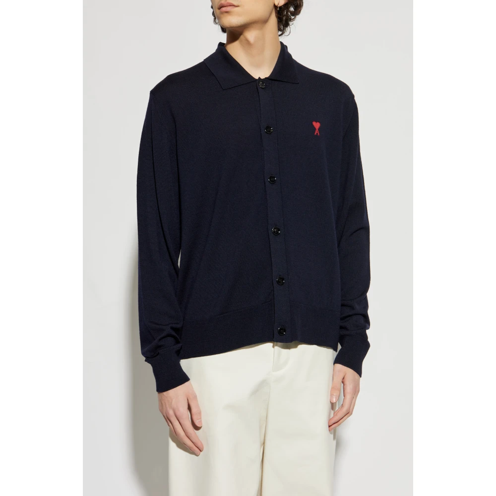 Ami Paris Cardigan met logo Blue Heren