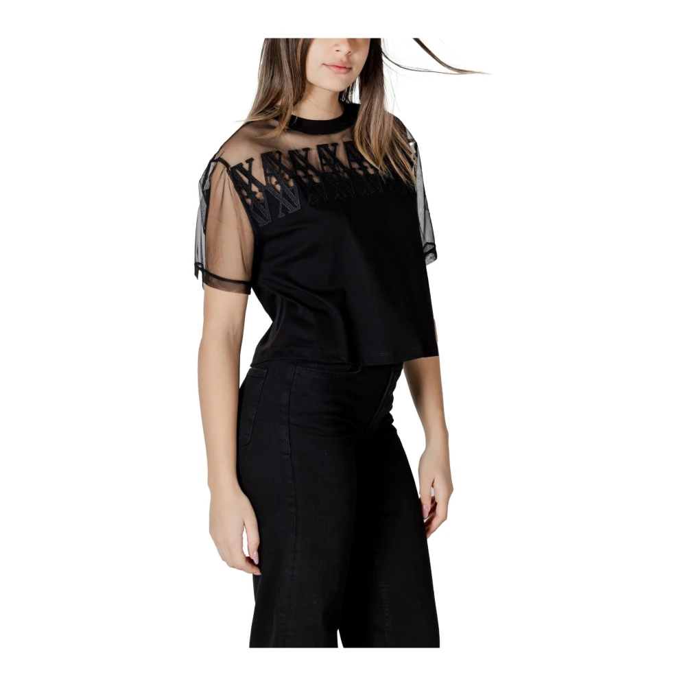 Armani Exchange Zwarte Katoenen T-shirt Korte Mouw Black Dames