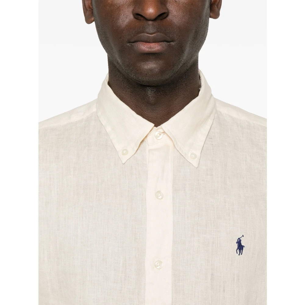 Polo Ralph Lauren Geborduurd Linnen Overhemd Beige Heren