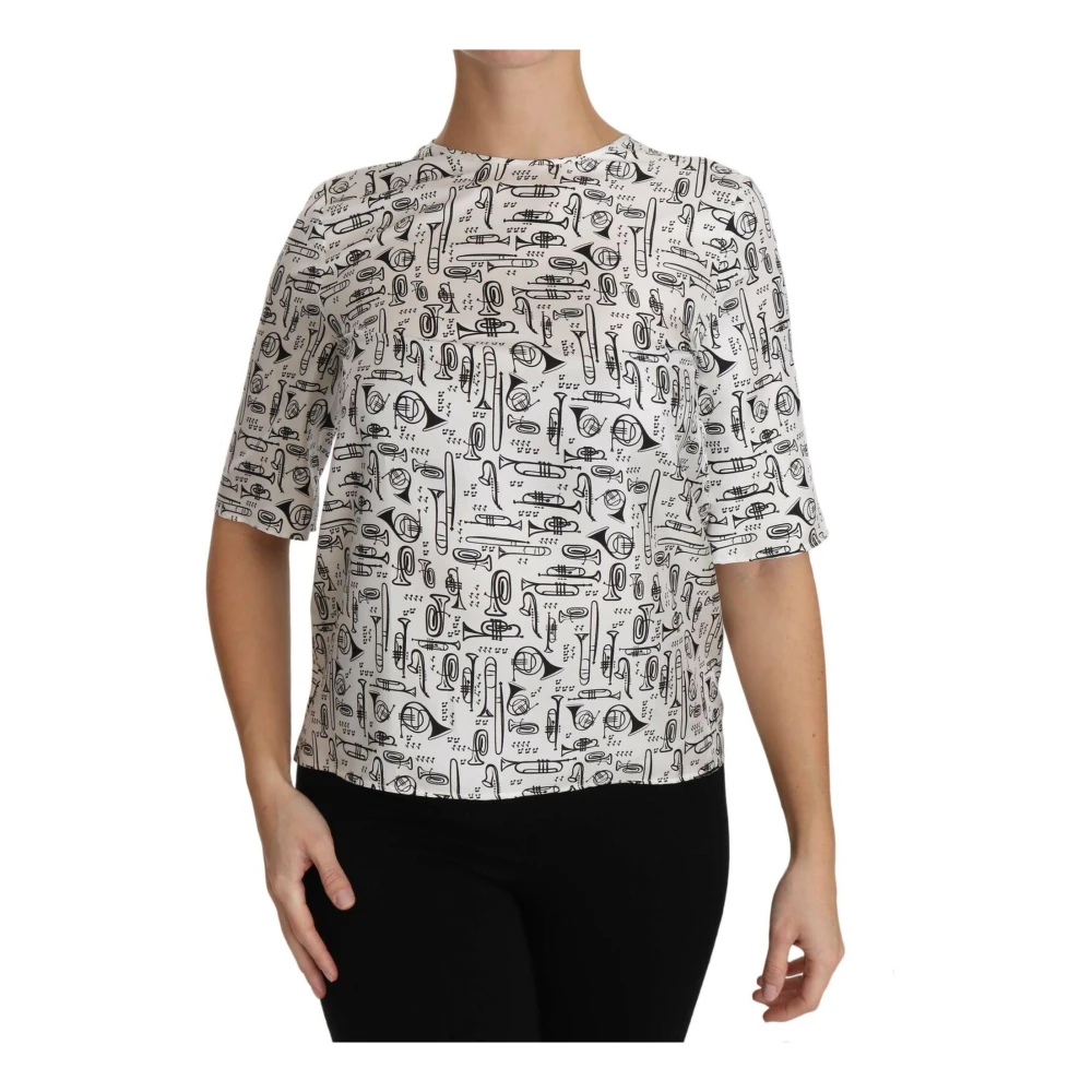 Dolce & Gabbana Women's White Musical Instruments Silk Blouse - Blouses - Xs - Blouses & Shirts