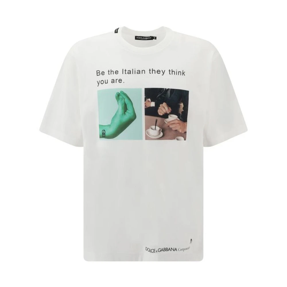 Dolce & Gabbana Monochrome Lettering Print Katoenen T-shirt White Heren