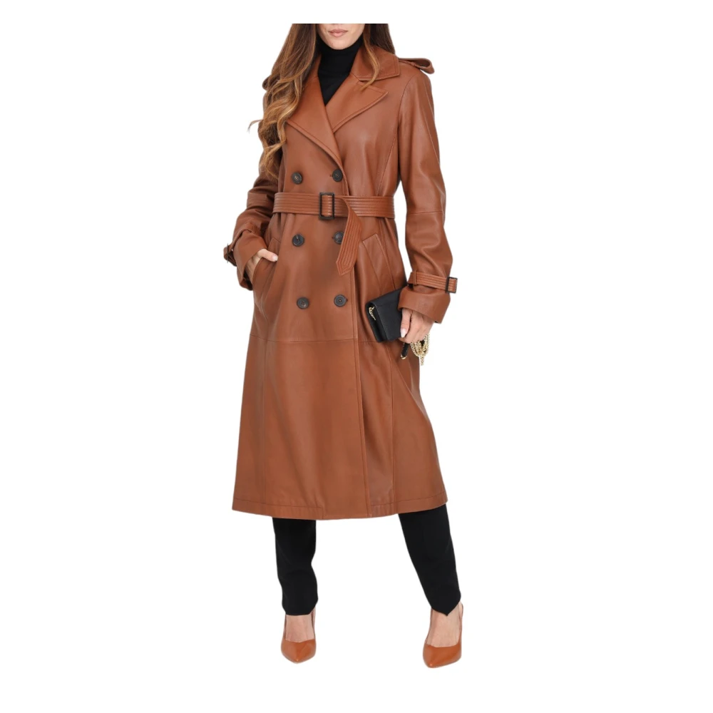Max Mara Studio Leren Overjas Brown Dames