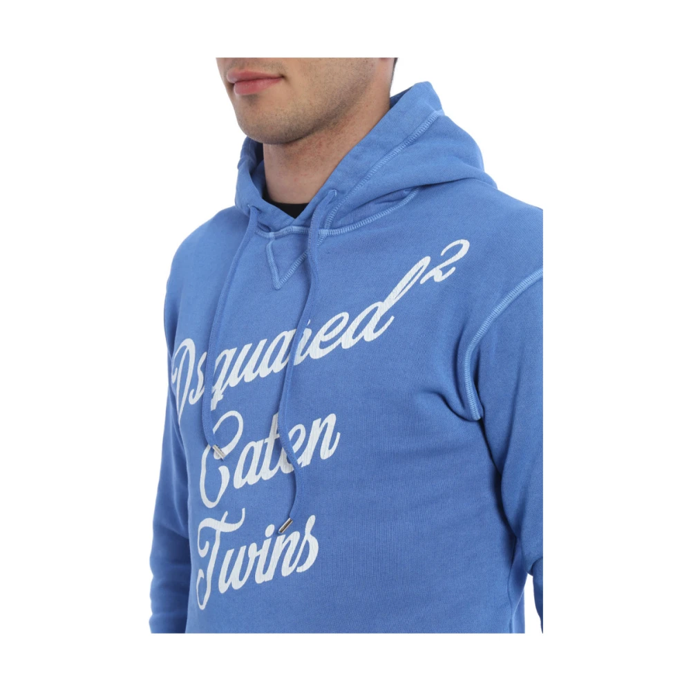 Dsquared2 Blauwe Sweatshirt met Bedrukt Logo en Capuchon Blue Heren