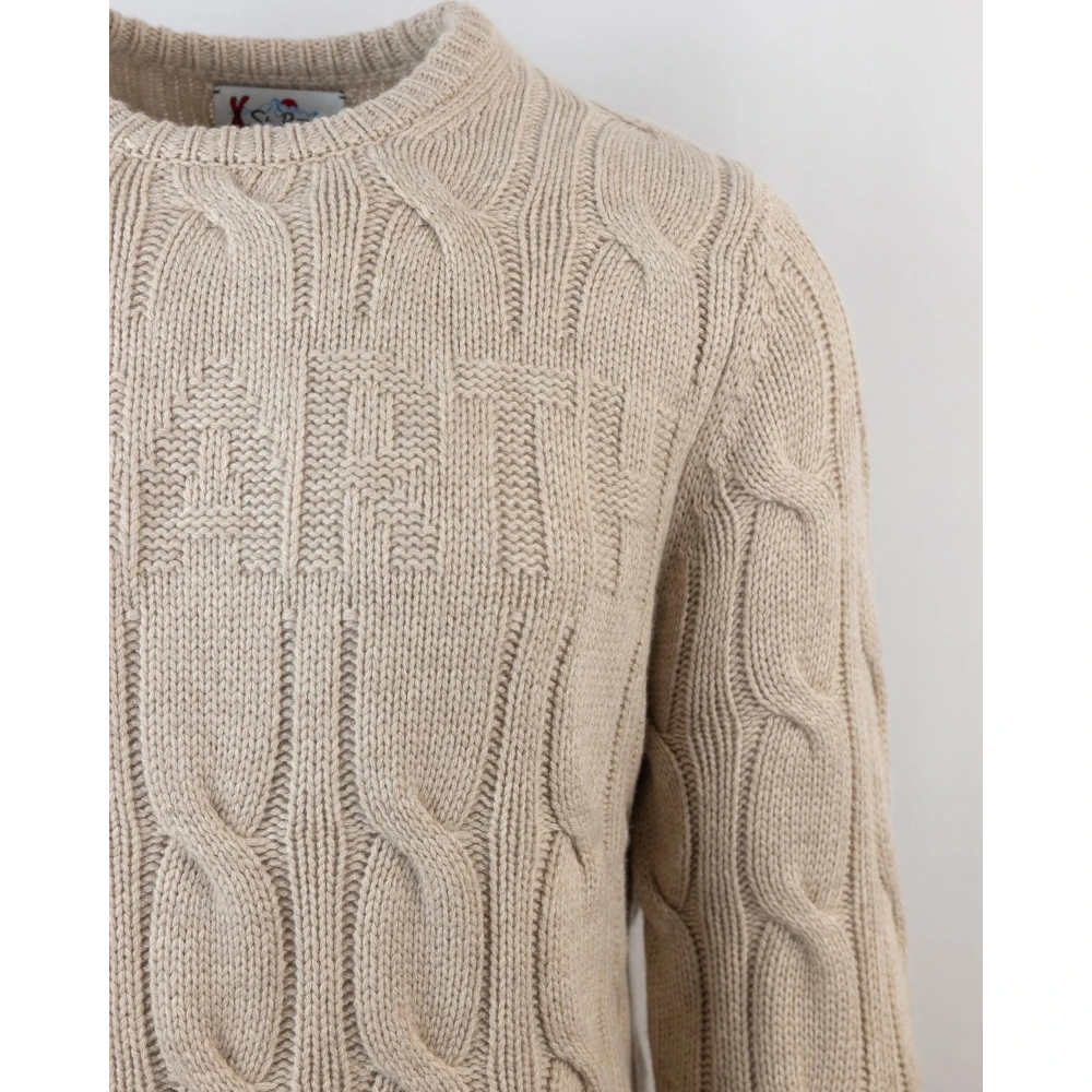 MC2 Saint Barth Ronde hals Gebreide Trui Geribbelde Zoom Beige Heren