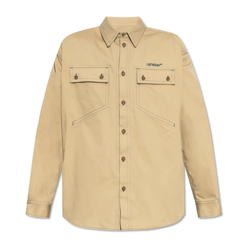 Off White Overhemd met geborduurd logo Beige Heren