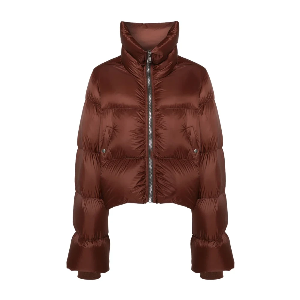 Rick Owens Bruine Korte Jas met Hoge Kraag Brown Dames
