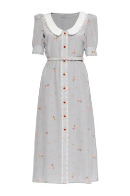 Blommigt Silk Midi Klänning