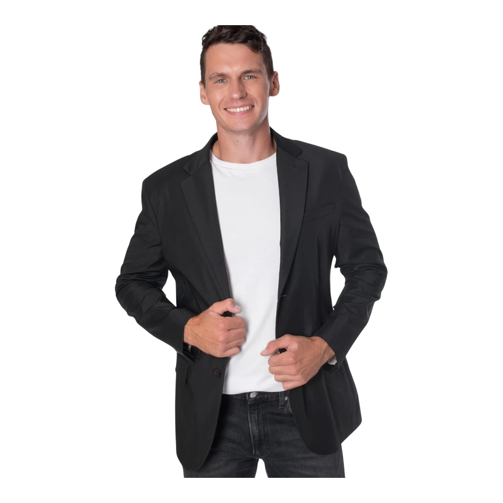 Guess Aansluitende Katoenen Blazer Zwart V-Hals Black Heren