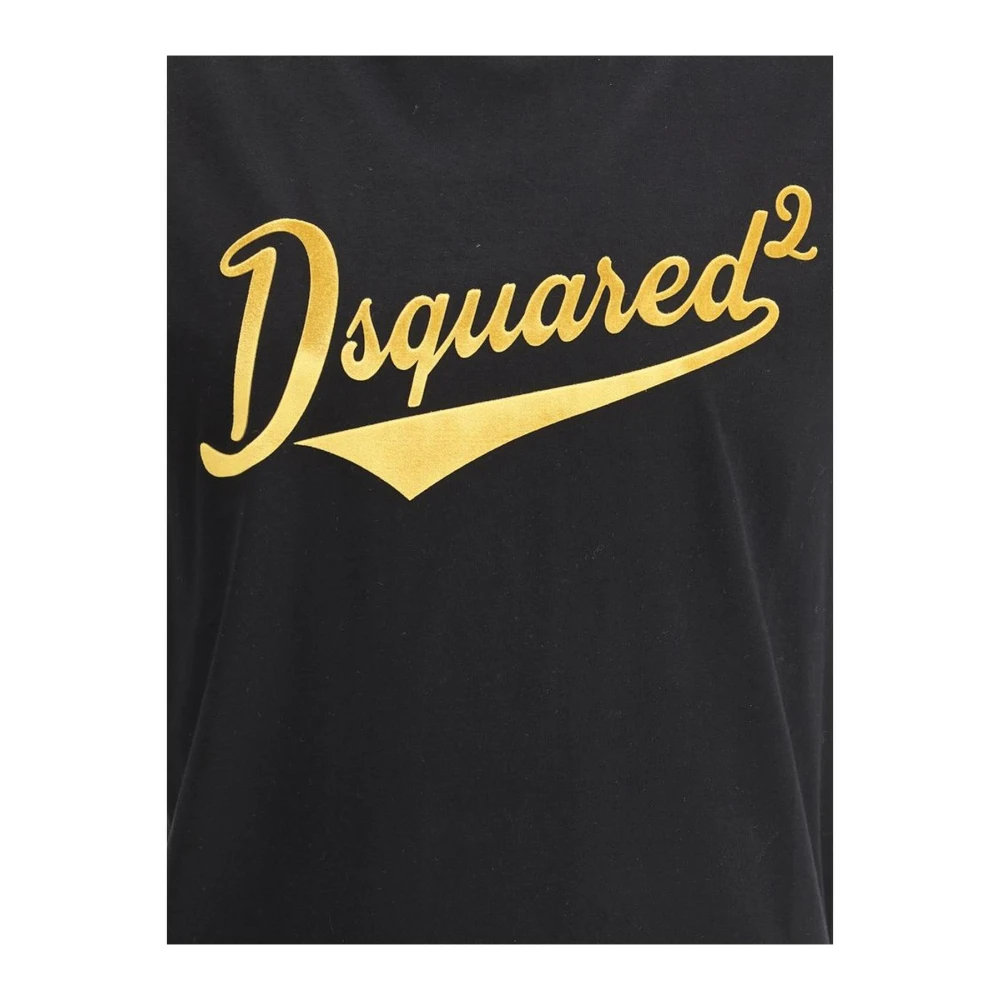 Dsquared2 Monogram Katoenen T-shirt met Geribbelde Ronde Hals Black Heren