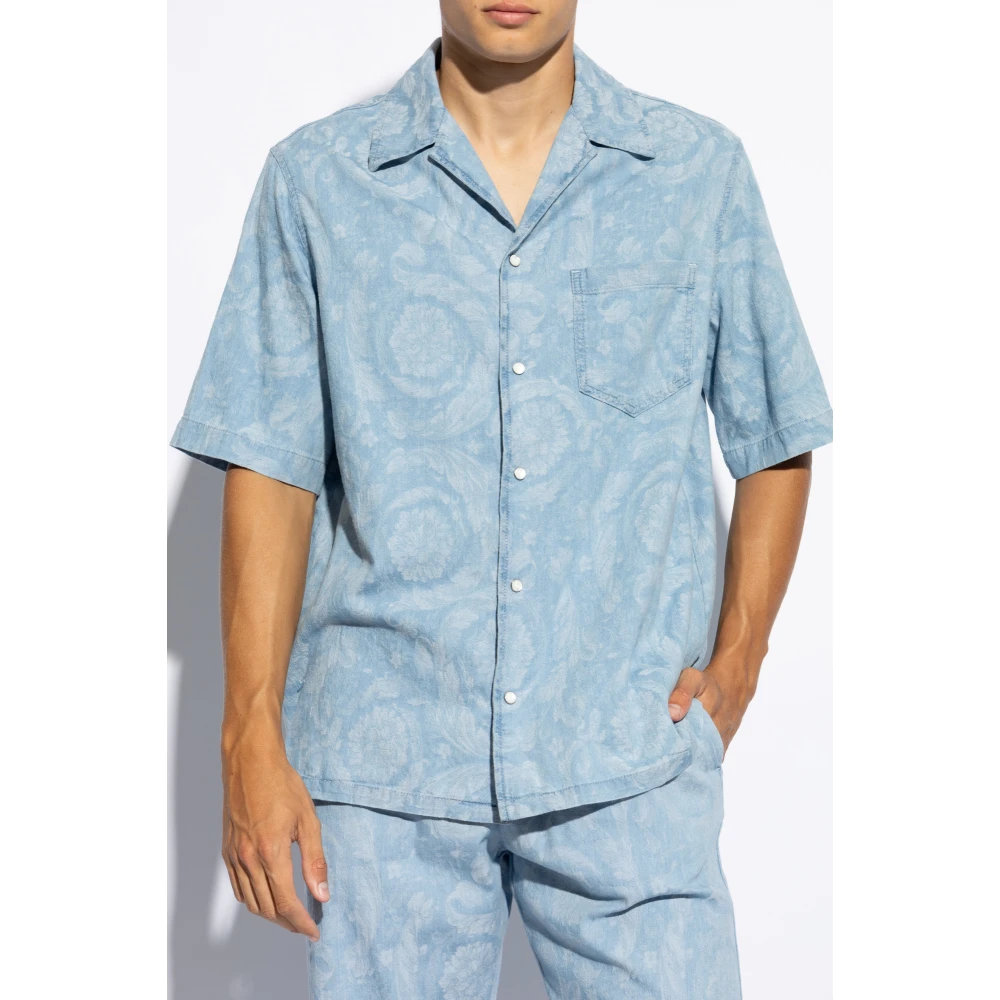 Versace Shirt met 'Barocco' patroon Blue Heren