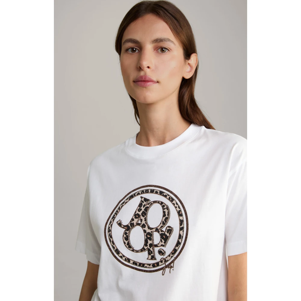 Joop! Kristal Logo T-shirt Luipaard Ontwerp White Dames