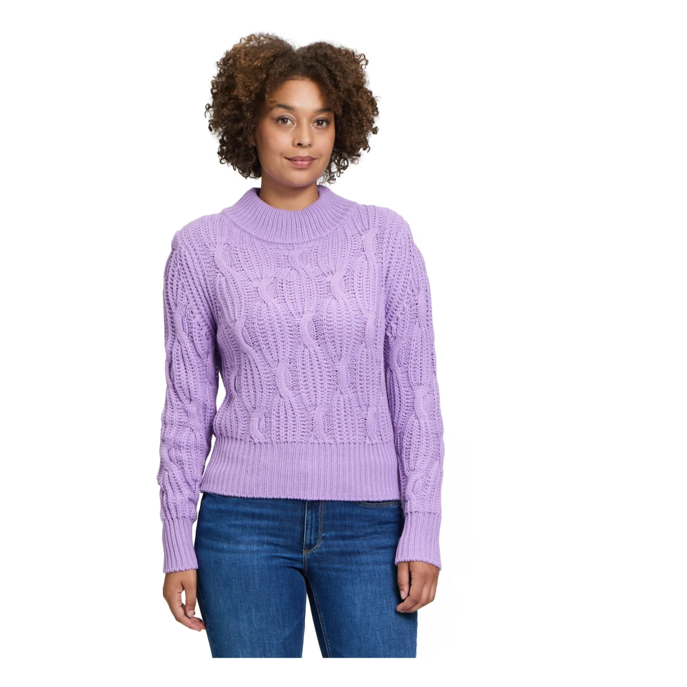 Betty & Co Grofgebreide Trui met Opstaande Kraag Purple Dames