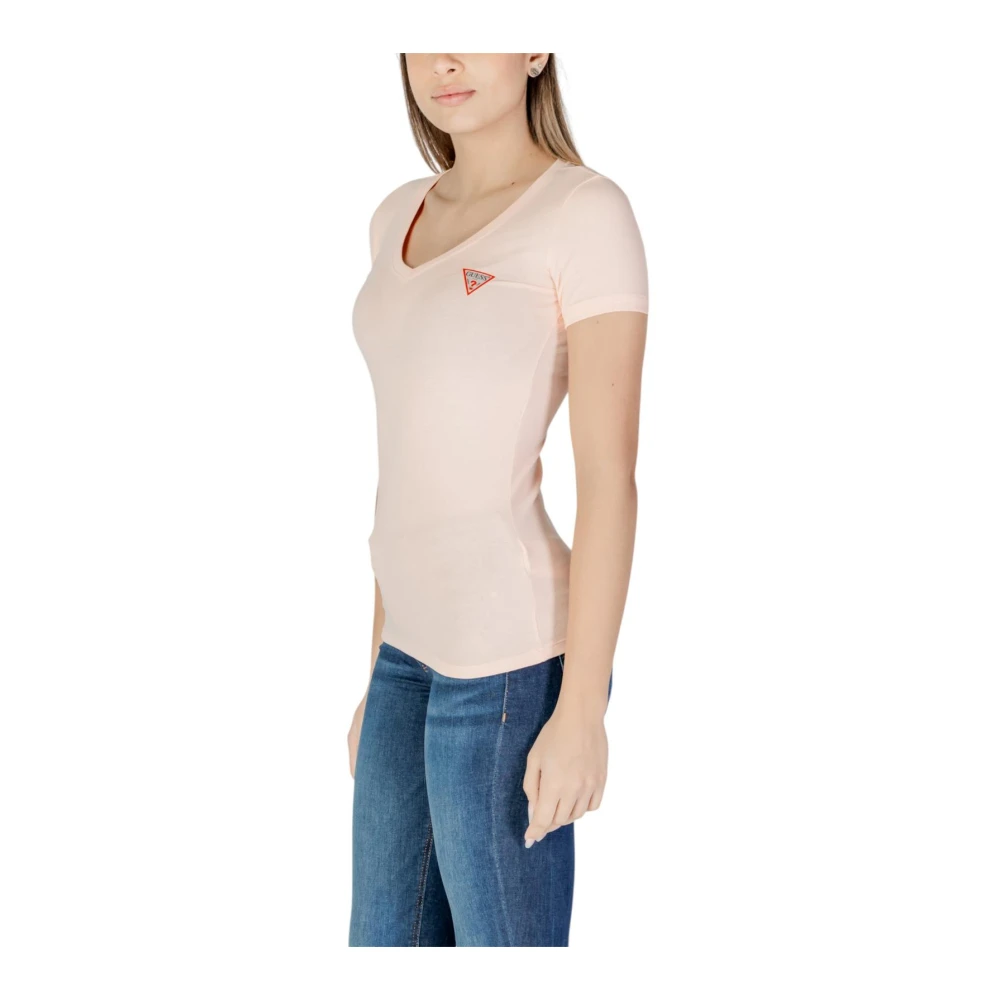 Guess Roze V-hals korte mouw T-shirt Pink Dames