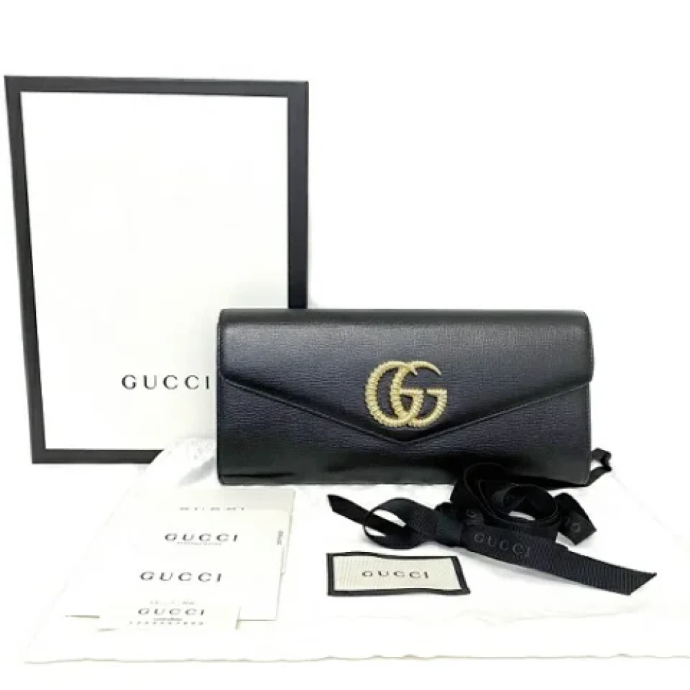 Gucci Vintage Zwarte leren Gucci Marmont Clutch Tas Black Dames