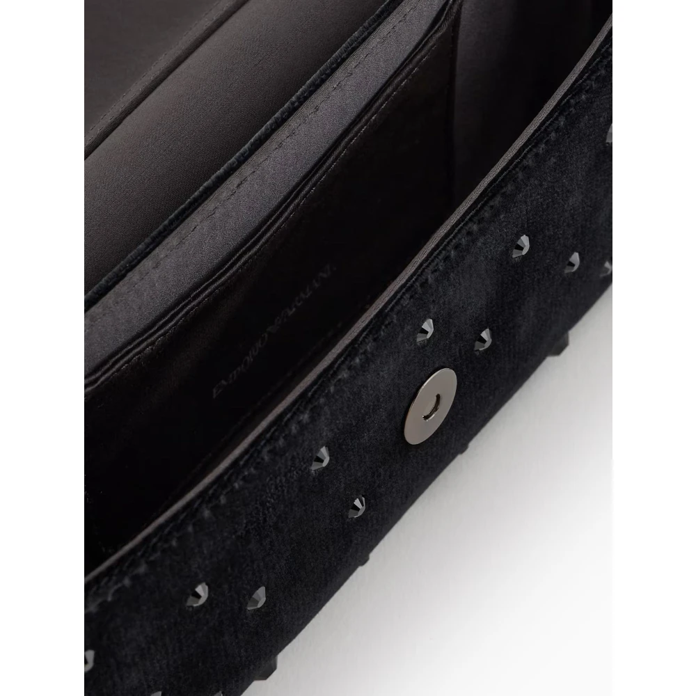 Emporio Armani Velvet Strass Schoudertas met Flap Black Dames