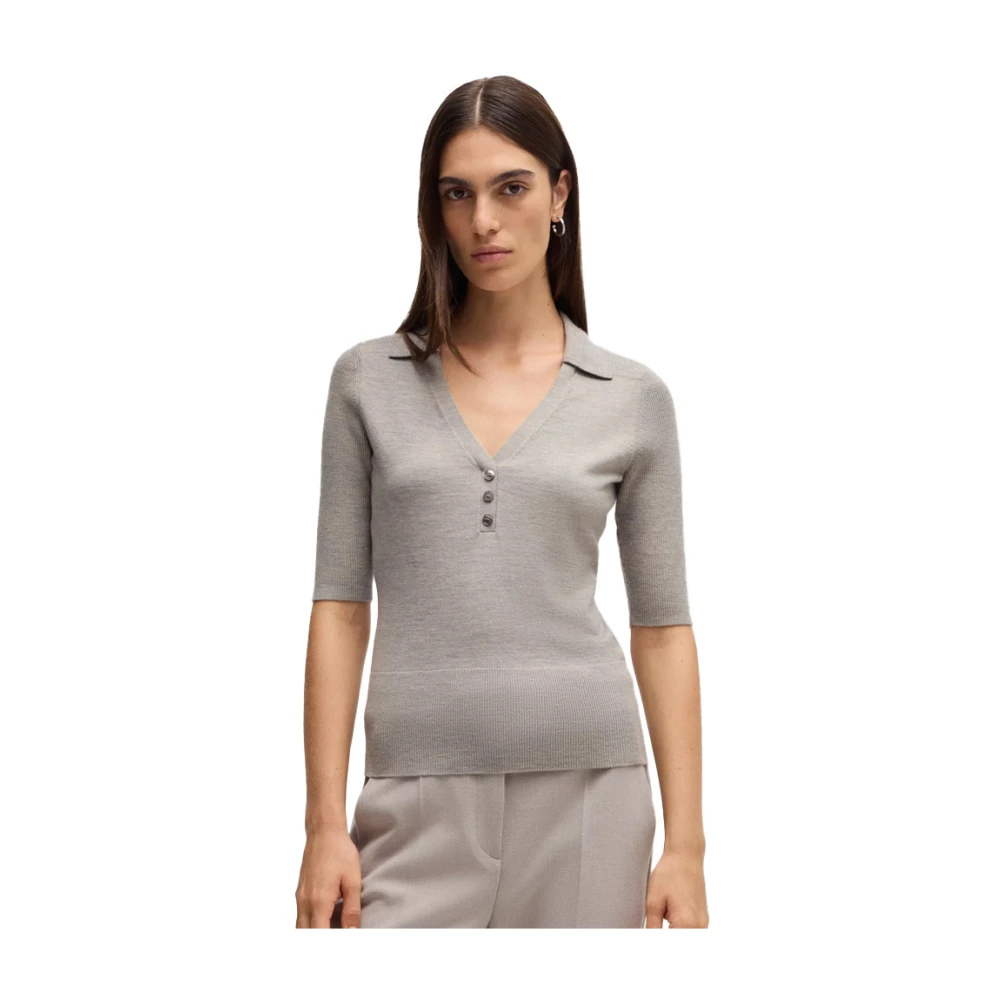 Hugo Boss Kortemouw gebreide polo in grijs Gray Dames