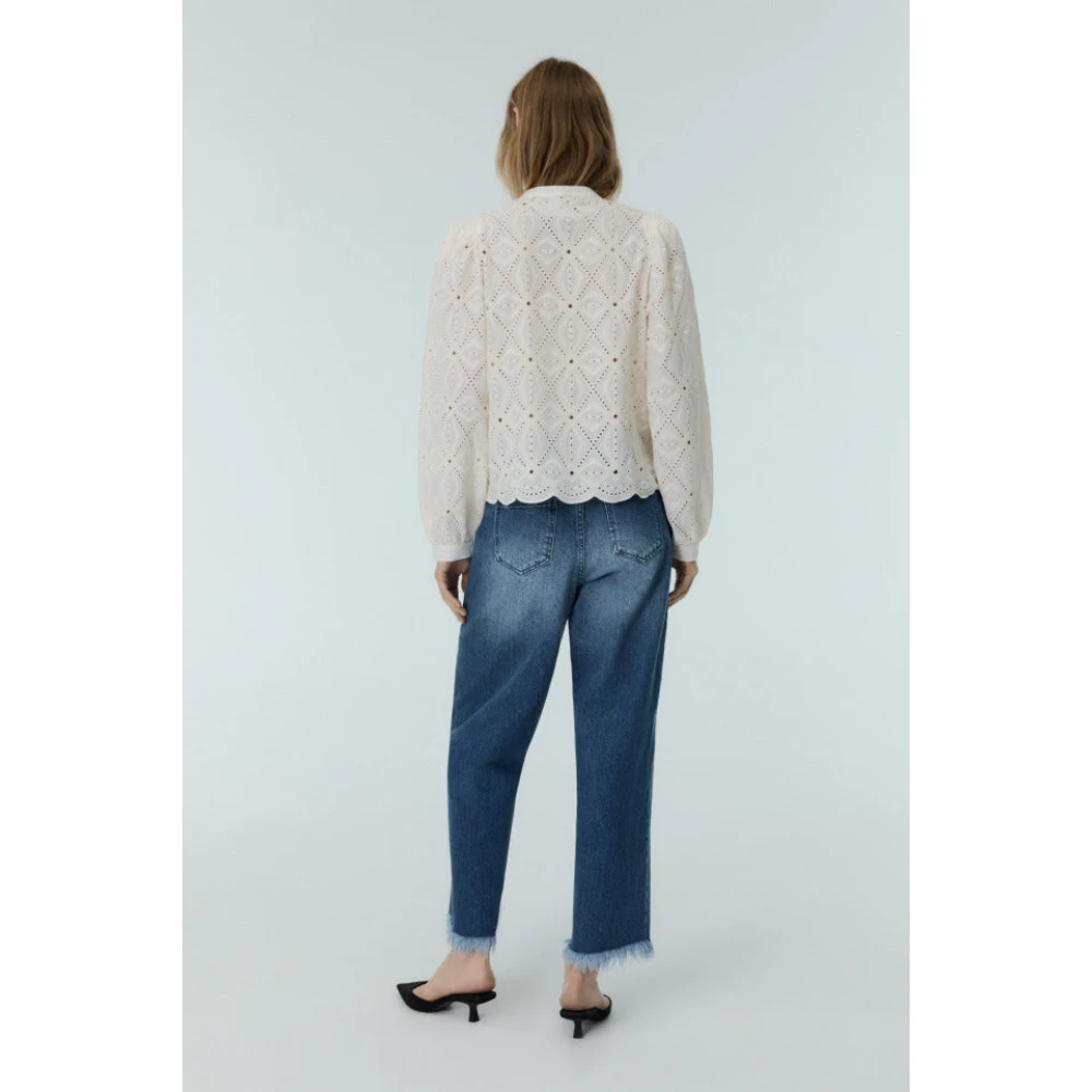 The New Society Blouse met geborduurde voile en pofmouwen Beige Dames