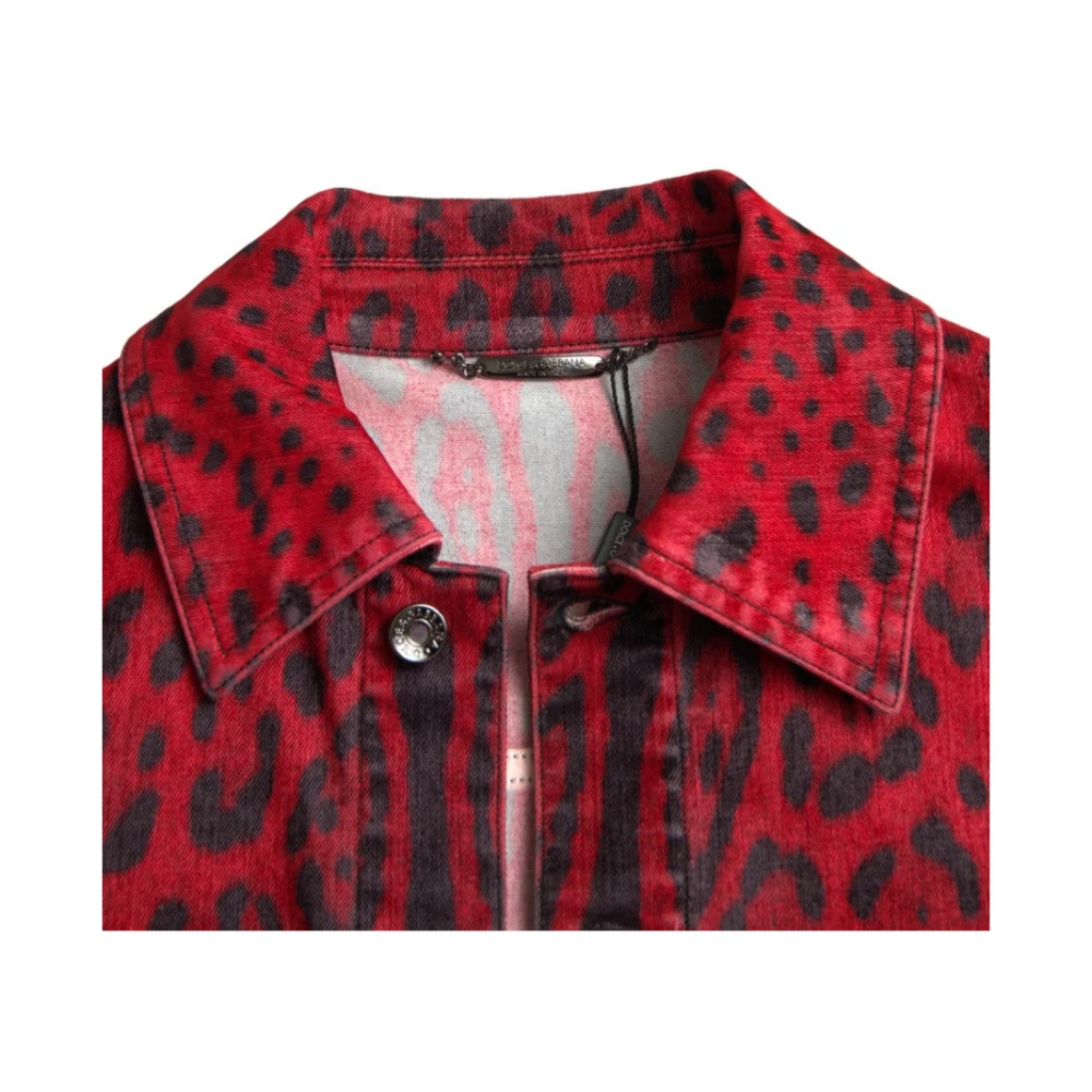 Dolce & Gabbana Rode Luipaardprint Denim Jack Multicolor Heren
