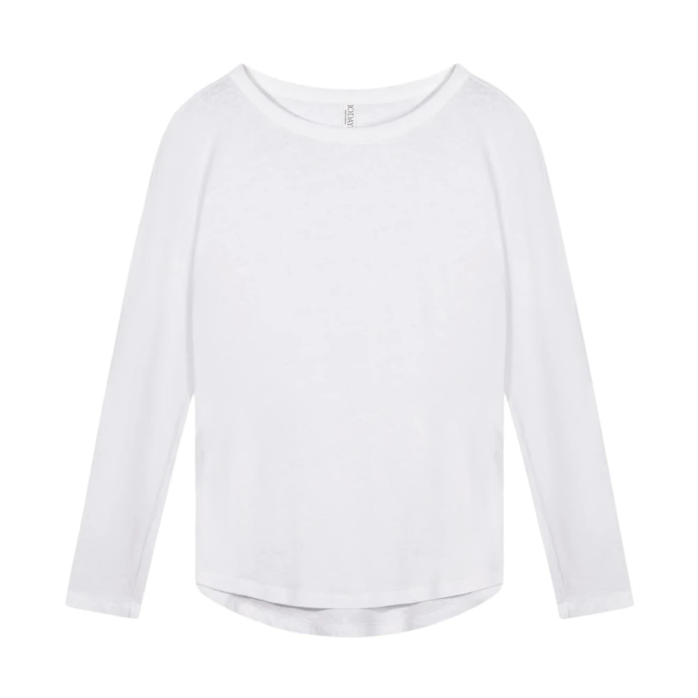 10Days Women's White Long Sleeve T-Shirts, S, Loose Fit Linen Long Sleeve Shirt