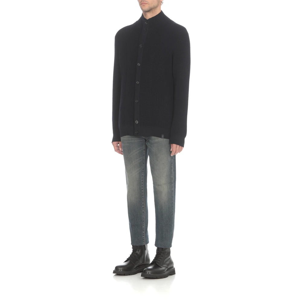 Fay Navy Blauwe Wollen Cardigan met Hoge Kraag Blue Heren